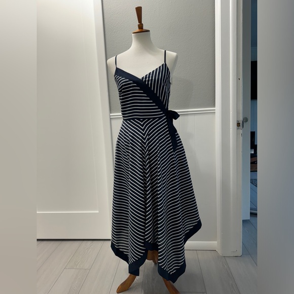 Banana Republic Dresses & Skirts - Banana Republic Navy and White Striped Faux Wrap Summer Dress Size 6